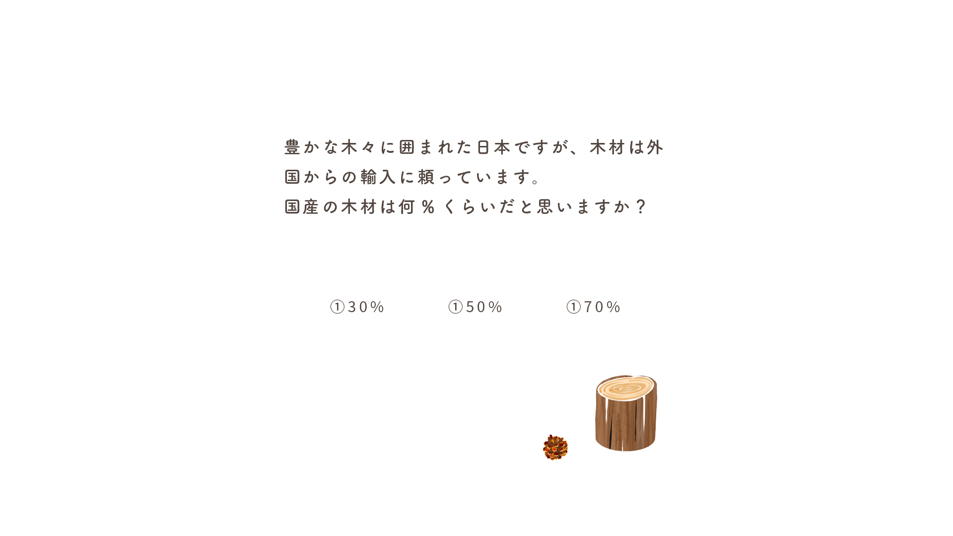 日本で使用されている木材のうち、国産木は何%だと思いますか？